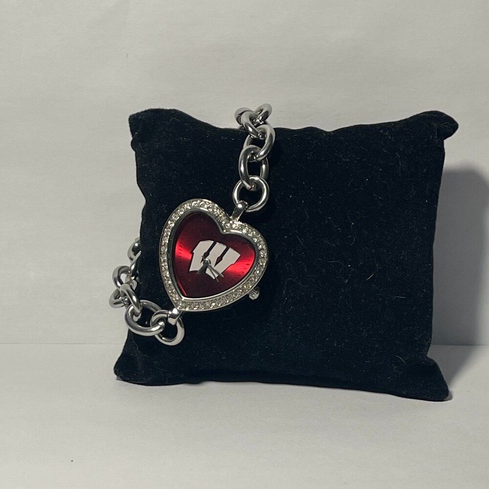 Wisconsin Badgers NCAA Heart Stainless-Steel Bracelet Watch by Game Time NEW